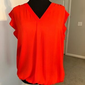 Chaus Orange Ruffled Flutter Sleeve Blouse
